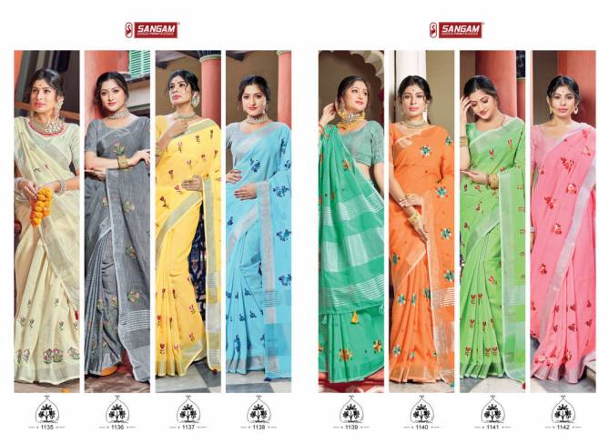 Sangam Nayra Linen Ethnic Wear Cotton Embroidery Designer Saree Collection